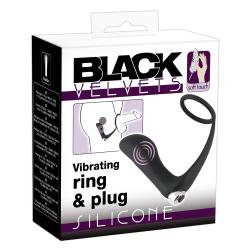 Black Velvet - akkus, szilikon anál vibrátor péniszgyűrűvel (fekete)