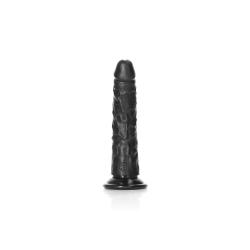 RealRock Slim - tapadótalpas, realisztikus dildó - 15,5cm (fekete)