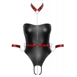 Cottelli Bondage - fényes body karrögzítőkkel (fekete-piros)