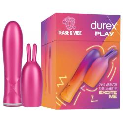 Durex Tease & Vibe - akkus rúdvibrátor nyuszis csiklóizgatóval (pink)