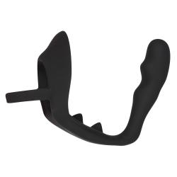 Black Velvet - hullámos análdildó pénisz- és heregyűrűvel (fekete)